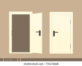 Open and closed doors. Isolated vector illustration in a style of flat design.