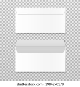 Open and closed empty envelope mock up. Realistic blank letter template. Paper C4 white envelopes front view. Vector illustration isolated on transparent background.
