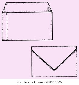 open and closed envelope, doodle style, sketch illustration