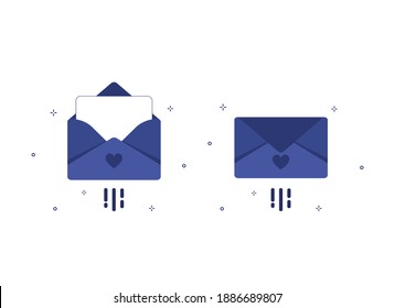Iconos de sobre abiertos y cerrados establecidos en fondo blanco. Recibir o enviar cartas. Formulario de postal en blanco. Enviar a correo electrónico, correo. Azul. Diseño plano. Clipart. Eps 10