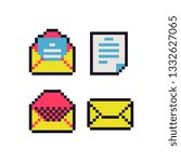 Open and closed envelope. Web site icon. Video game sprite. Pixel art 8-bit style. Isolated vector illustration. Design for sticker, logo, web, mobile app.