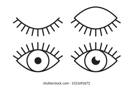 Open and closed eye with eyelashes icon set