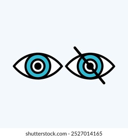 Open and Closed Eye Icons Representing Vision and Privacy.Eye Show and Hide icon.