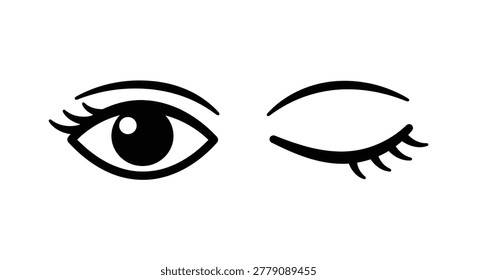 Open and closed eye shapes black silhouette