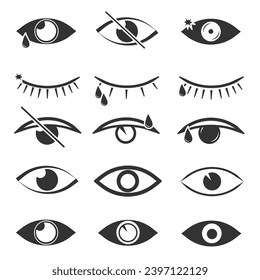 Imágenes de ojos abiertos y cerrados, formas oculares durmientes con pestañas, supervisión vectorial y signos de búsqueda. Símbolo de visión. Colección simple de ojos. Conjunto de iconos lineales de vista y vector de ojos. Icono de visualización