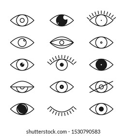 Open and closed Eyes. Simple outline eye icon set, vision symbols