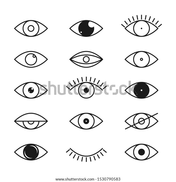 開いた目と閉じた目 単純な輪郭の目のアイコンセット 視覚記号 のベクター画像素材 ロイヤリティフリー