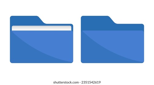 Open and closed folder icon. Blue folders. Isolated on white background.	
