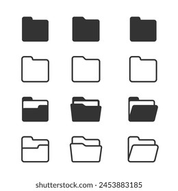 Open and closed folders flat and line icon set