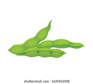 Open and Closed Green Soybean Pods Vector Items