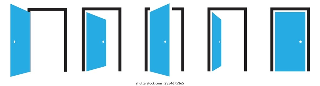 open, closed, half open door icon set
