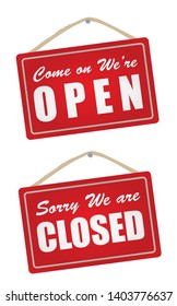 Open and closed hanging sign. vector illustration
