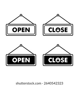 Open and closed hanging symbols. Frames for shop opening and closing signs. Symbol hanging at the entrance.