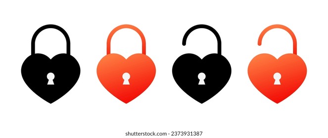 Open and closed heart icons. Different styles, red, open heart, closed heart. Vector icons