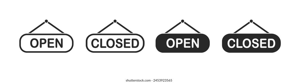 Open and closed icon set. Black and outline symbol. Vector EPS 10