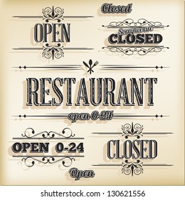 Open and Closed information in Vintage style. All elements are monochrome. You can change the color with one click.