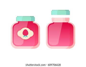 Open and closed jar with jam.Vector illustration isolated on white background