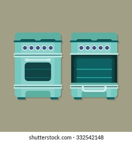 Open And Closed Kitchen Oven