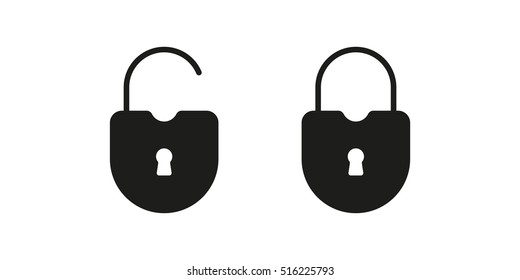 Open and closed lock icon isolated on background. Minimalistic open and closed lock. Vector icons for web and mobile applications, web sites and infographics