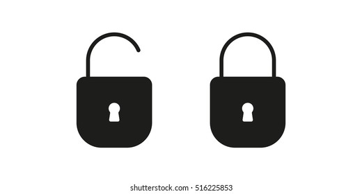 Open and closed lock icon isolated on background. Minimalistic open and closed lock. Vector icons for web and mobile applications, web sites and infographics