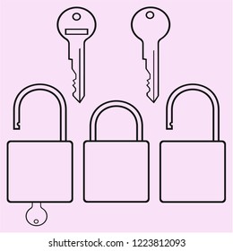open and closed lock vector silhouette isolated