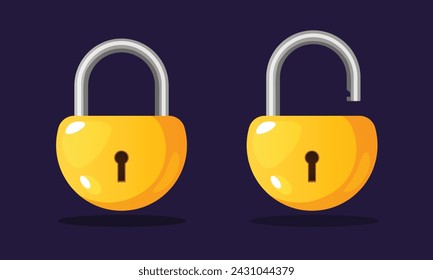 Open and closed locks. Concept of protection,secure.