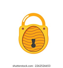 Open and closed locks. Open, unlocked and locked golden lock for protection and security. Collection of gold padlocks of various shapes and conditions. Flat style vector illustration. EPS 10.