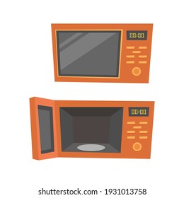 Open and closed microwave oven on a white background. Flat vector illustration.