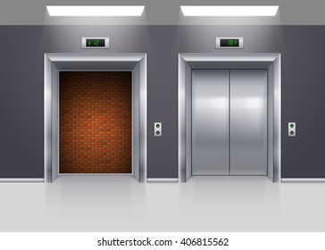 Open and Closed Modern Metal Elevator Doors with Deadlock