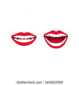 Open and closed mouth. Mouth with flat style. Mouth with teeth. Smile with teeth. Vector.