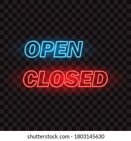 Open And Closed Neon Sign, Isolated Vector Illustration.