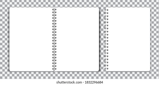 Open closed notebook. Empty notepad on a spiral. White pad with a spiral. Vector illustration. 