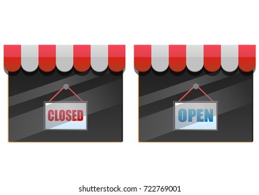 Open and closed notice hanging on store glass windows vector