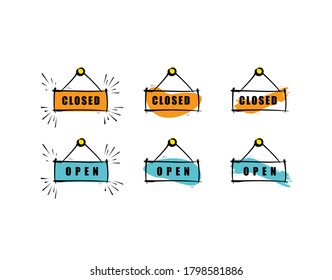 Open and Closed on white background in vector illustration