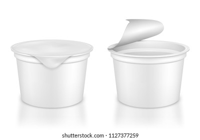 Open and closed packing for yoghurt on a white background