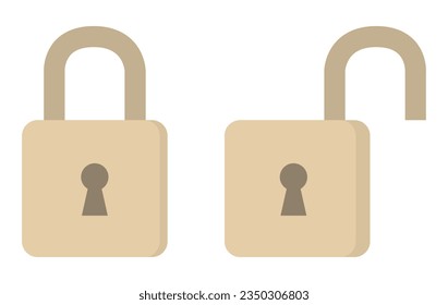 Open and closed padlock flat icon isolated on white background.