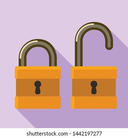 Open closed padlock icon. Flat illustration of open closed padlock vector icon for web design