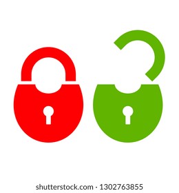 Open and closed padlock icon illustration on white background