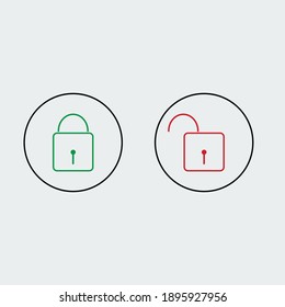 Open and closed padlock icons. Secure and non-secure icons for the website. Lock Icon in trendy flat style isolated on grey background. Green and red locks icon set.
