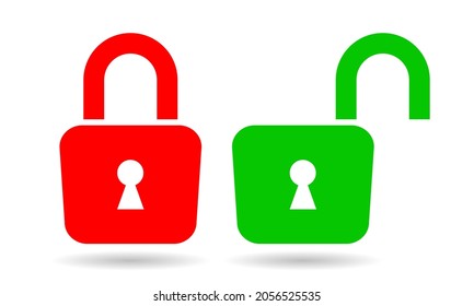 open and closed padlock, red and green color, vector illustration 