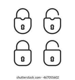 Open and closed padlocks isolated on white background. Flat linear icons. Lock icons