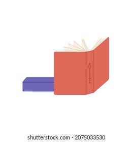 Open and closed paper books. Abstract academic and classic literature for reading and studying. Fiction, novel and school textbook in hardcovers. Flat vector illustration isolated on white background
