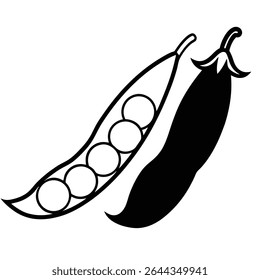 Vagens de ervilha abertas e fechadas ilustração em preto e branco