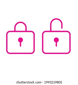 open and closed pink lock line icon vector illustration on white background