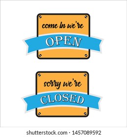 open closed plaque design template vector for supermarket, haircut or shop needs