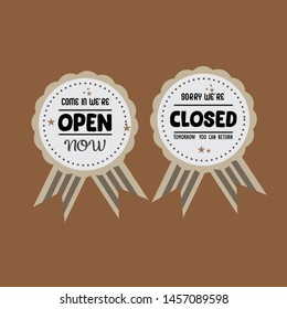 open closed plaque design template vector for supermarket, haircut or shop needs