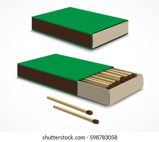Open and closed realistic matchbox. Vector illustration on white background. 