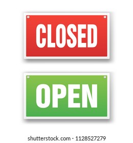 Open and closed realistic signs vector illustration
