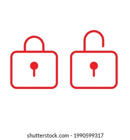 Icono de línea de bloqueo roja abierta y cerrada ilustración vectorial en fondo blanco
