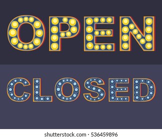 Open Closed Retro Signboards Light Bulbs: Vector De Stock (libre De